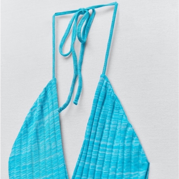 ZARA Turquoise Blue Ribbed Cotton Blend Jumpsuit size medium - Picture 6 of 14